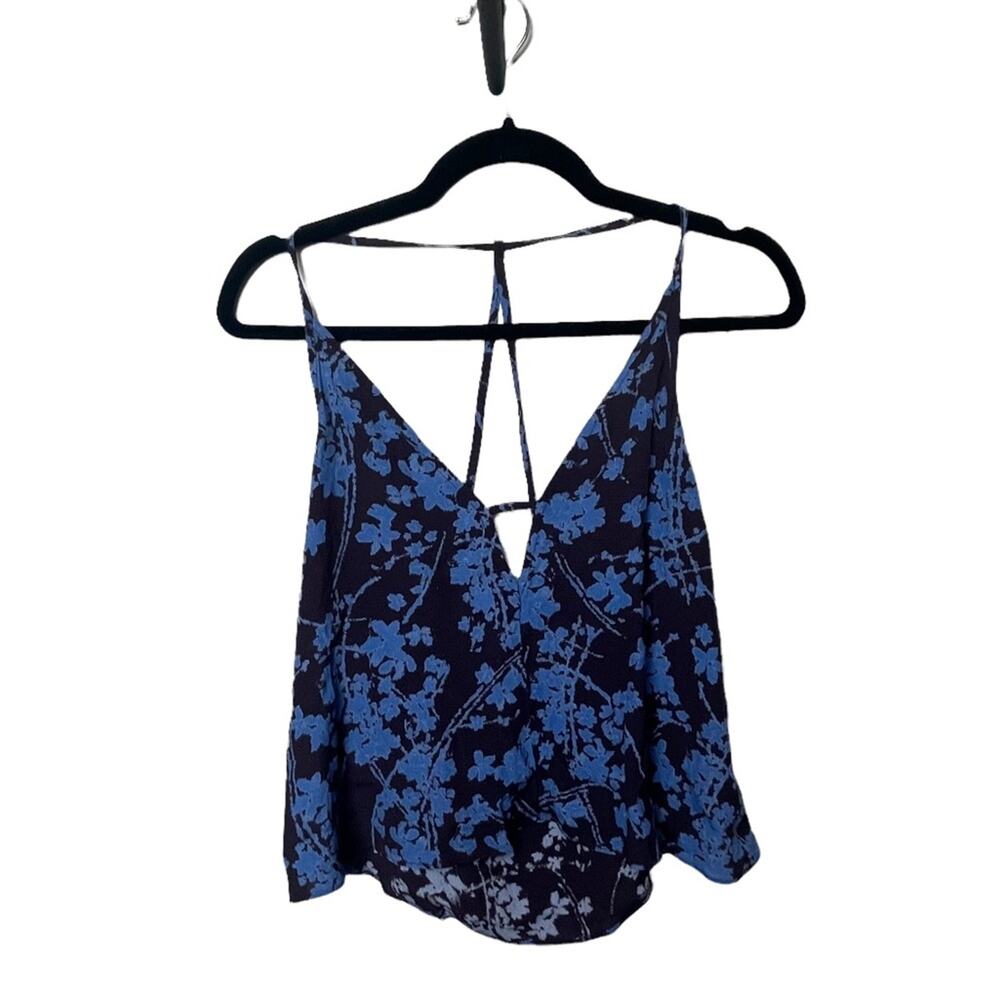 Silence + Noise Strappy Racer Back Cropped Cami Blue Brown Print Size Small
